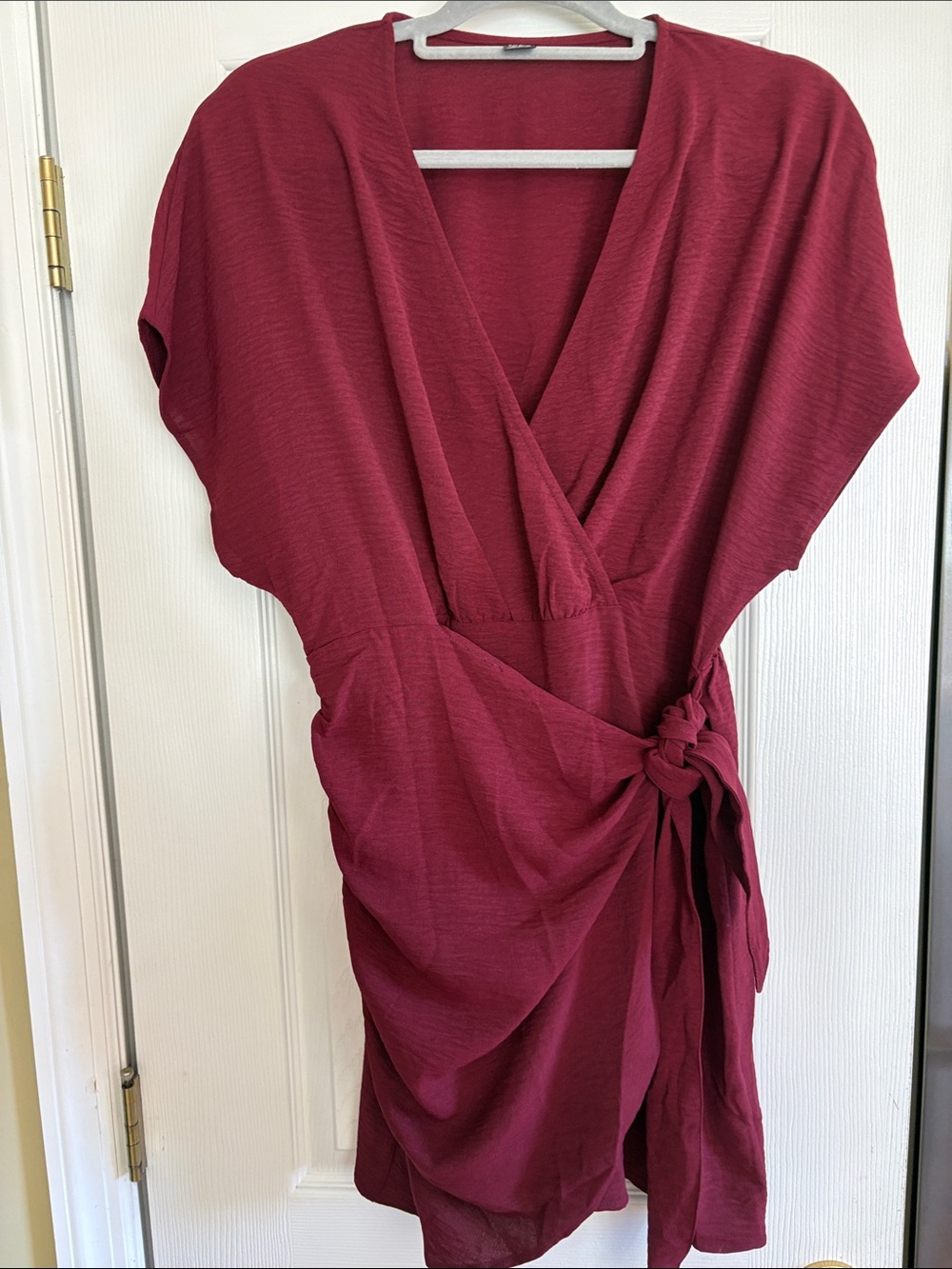 SHEIN Wine Red Side Tie Wrap Mini Dress
